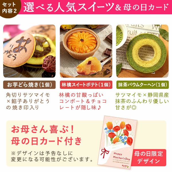 カーネーション(5号)＆選べるお芋どら焼き・林檎スイートポテト・抹茶バウムセット 母の日 プレゼント お花 2025 ギフト 生花 鉢植え 希少 鉢花 カーネーション 5号 どら焼き おしゃれ かわいい 送料無料 スイーツ お菓子 和菓子 一人暮らし クーポン 楽天ランキング1位 セット