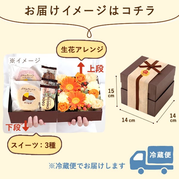 フラワー＆スイーツ　プレミアムボックスセット 母の日 プレゼント 花 生花 ギフト カーネーション ガーベラ フラワーアレンジメント ボックスフラワー フラワーボックス 花とスイーツ おしゃれ 可愛い 送料無料 スイーツ お菓子 洋菓子 ギフトセット おいもや
