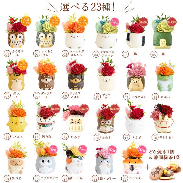 選べるミニポットプリザ＆お芋どら焼き 【母の日 プレゼント 花 ギフト プリザーブドフラワー 犬 犬好き フラワーアレンジメント かわいい おしゃれ ペット バラ 薔薇 一輪 アニマル 動物 ミニ 置き物 送料無料 スイーツ お菓子 和菓子 ギフトセット おいもや】