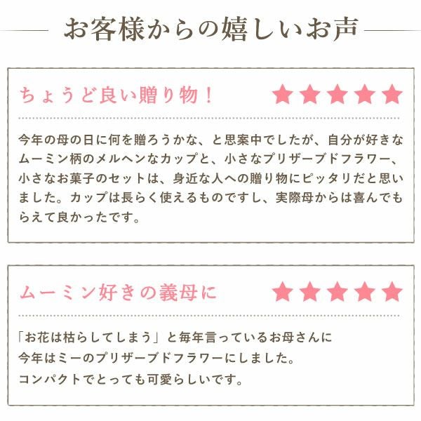選べるムーミンギフトz＆スイーツセット 母の日 プレゼント 花 ギフト ムーミン ニョロニョロ キャラクター グッズ プリザ プリザーブドフラワー バウムクーヘン バラ 薔薇 花とスイーツ 送料無料 スイーツ お菓子 洋菓子 ギフトセット おいもや