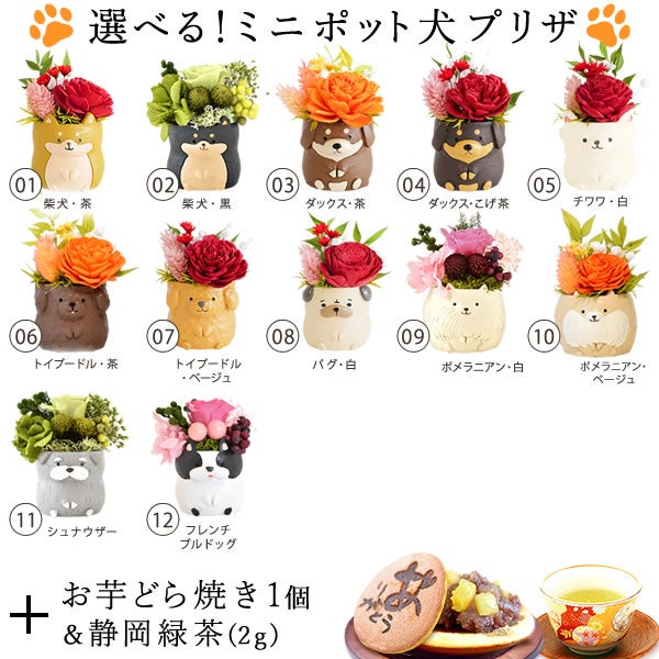 母の日 プレゼント 花 ギフト プリザーブドフラワー 犬 犬好き フラワーアレンジメント かわいい おしゃれ ペット バラ 薔薇 一輪 アニマル 動物 ミニ 置き物 送料無料 スイーツ お菓子 和菓子 ギフトセット おいもや