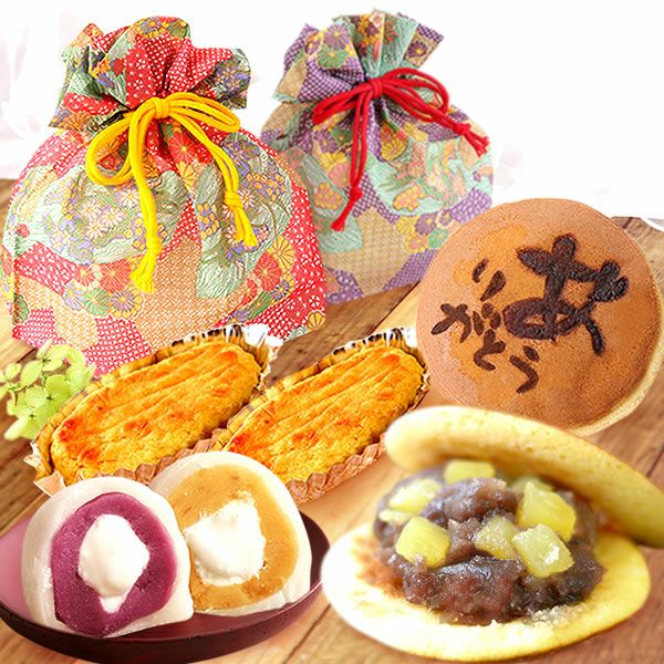和風巾着入りスイーツ3種セット [大福・スイートポテト・どら焼き