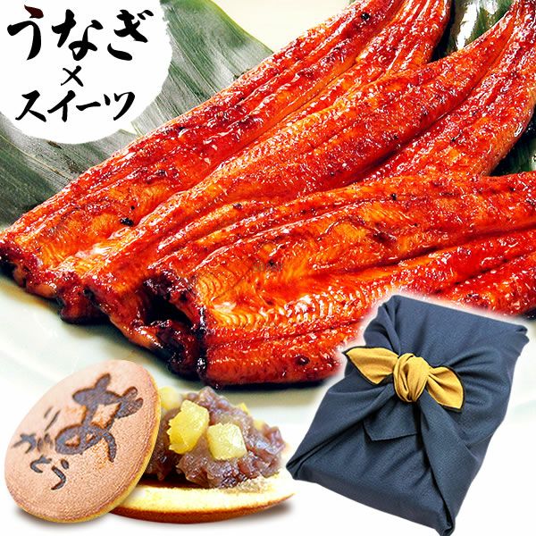 うなぎの蒲焼き（特大長3本+カット5枚）＆どら焼きセット【簡易箱】 土用の丑 誕生日プレゼント お祝い お礼 退職祝い お供え 手土産 お返し ギフト お菓子 和菓子 スイーツ 送料無料 うなぎ 国産 鰻 蒲焼き 国産うなぎ 真空パック かば焼き 帰省土産 お中元 御中元 父の日 おいもや