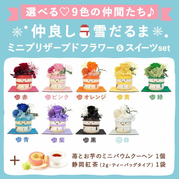選べる雪だるまミニプリザーブドフラワー＆苺のミニバウムセット