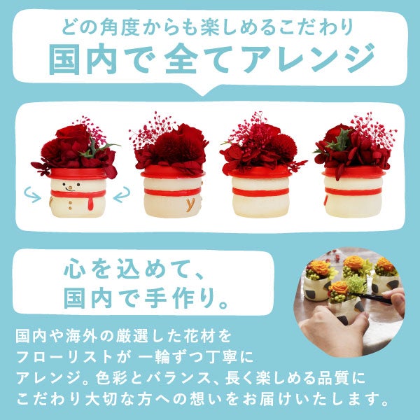 選べる雪だるまミニプリザーブドフラワー＆苺のミニバウムセット